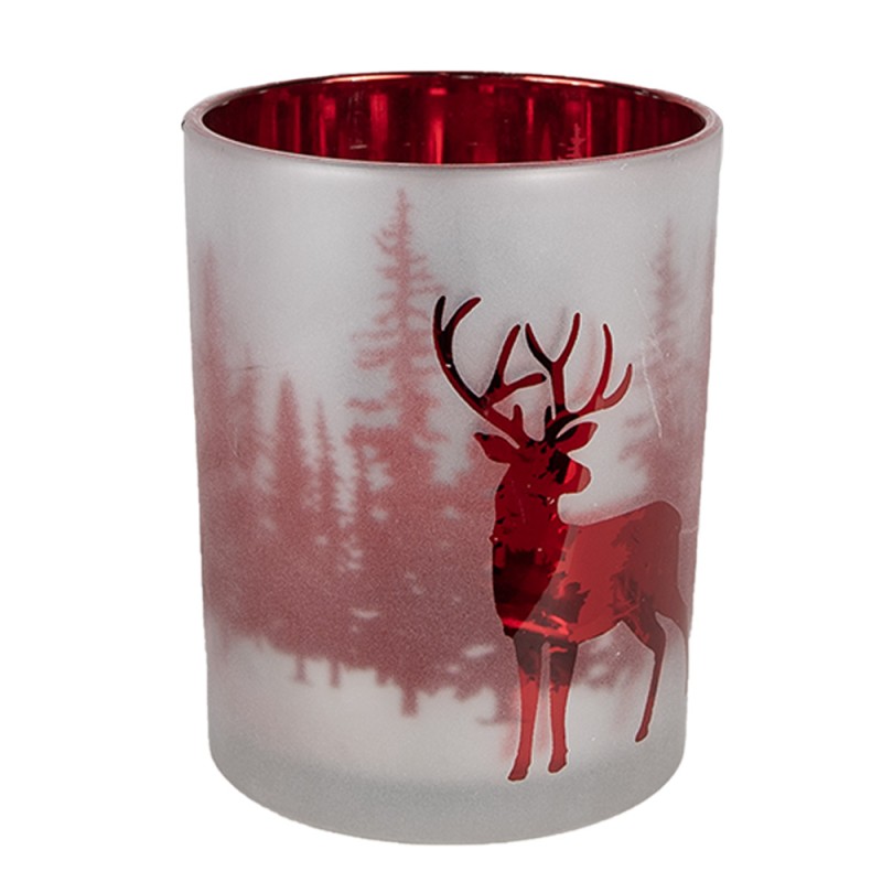 Clayre & Eef Porte-bougie set de 3 Blanc Rouge Verre Cerfs