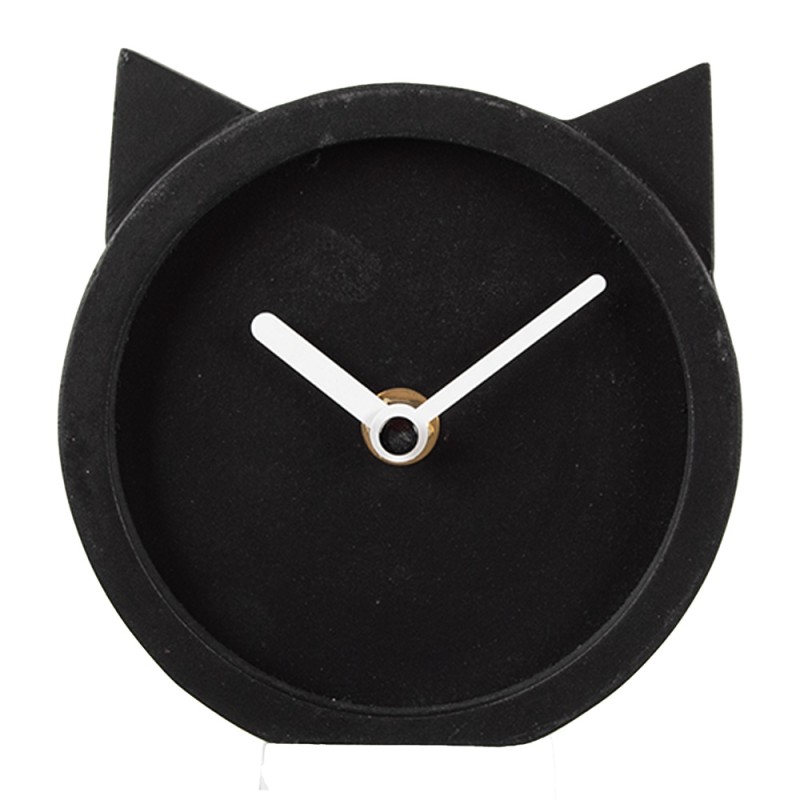 Clayre & Eef Table Clock 12x5x13 cm Black Wood Cat