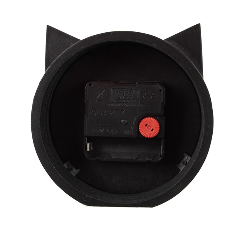 Clayre & Eef Table Clock 12x5x13 cm Black Wood Cat