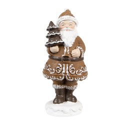 Clayre & Eef Kerstdecoratie Beeld Kerstman 3x3x8 cm Bruin Kunststof