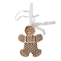 Clayre & Eef Christmas Ornament Gingerbread man 6x1x8 cm Brown Plastic