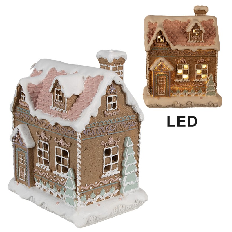 Clayre & Eef Gingerbread house met LED 13x10x16 cm Bruin Kunststof