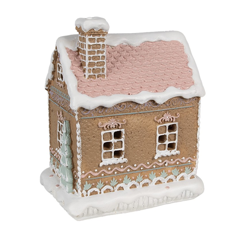 Clayre & Eef Gingerbread house met LED 13x10x16 cm Bruin Kunststof