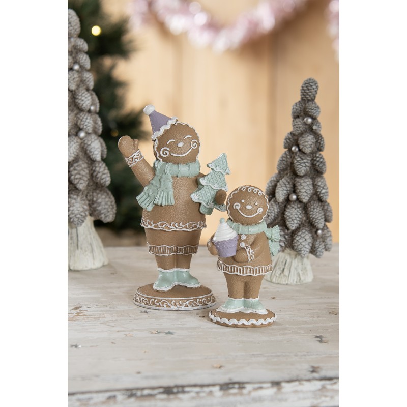 Clayre & Eef Kerstdecoratie Beeld Gingerbread man 16 cm Bruin Kunststof