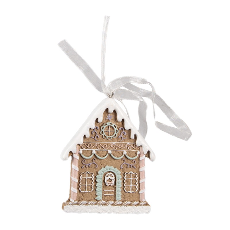 Clayre & Eef Weihnachtsanhänger Lebkuchenhaus 6x1x8 cm Braun Kunststoff