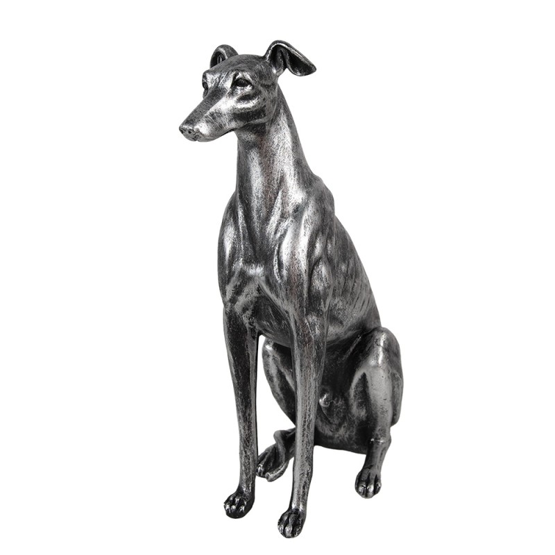 Clayre & Eef Dekorationsfigur Hund 20x10x30 cm Silberfarbig Kunststoff