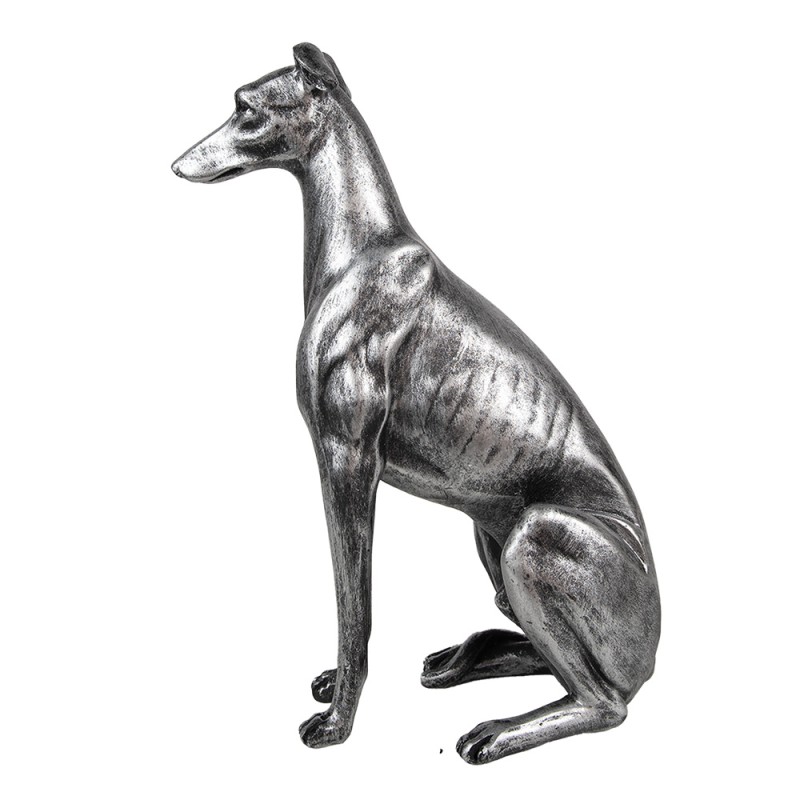 Clayre & Eef Dekorationsfigur Hund 20x10x30 cm Silberfarbig Kunststoff