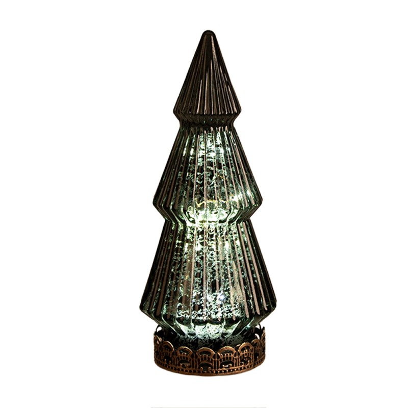 Clayre & Eef Christmas Decoration with LED Lighting Christmas Tree Ø 13x23 cm Green Glass