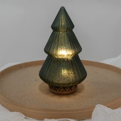 Clayre & Eef Christmas Decoration with LED Lighting Christmas Tree Ø 13x23 cm Green Glass