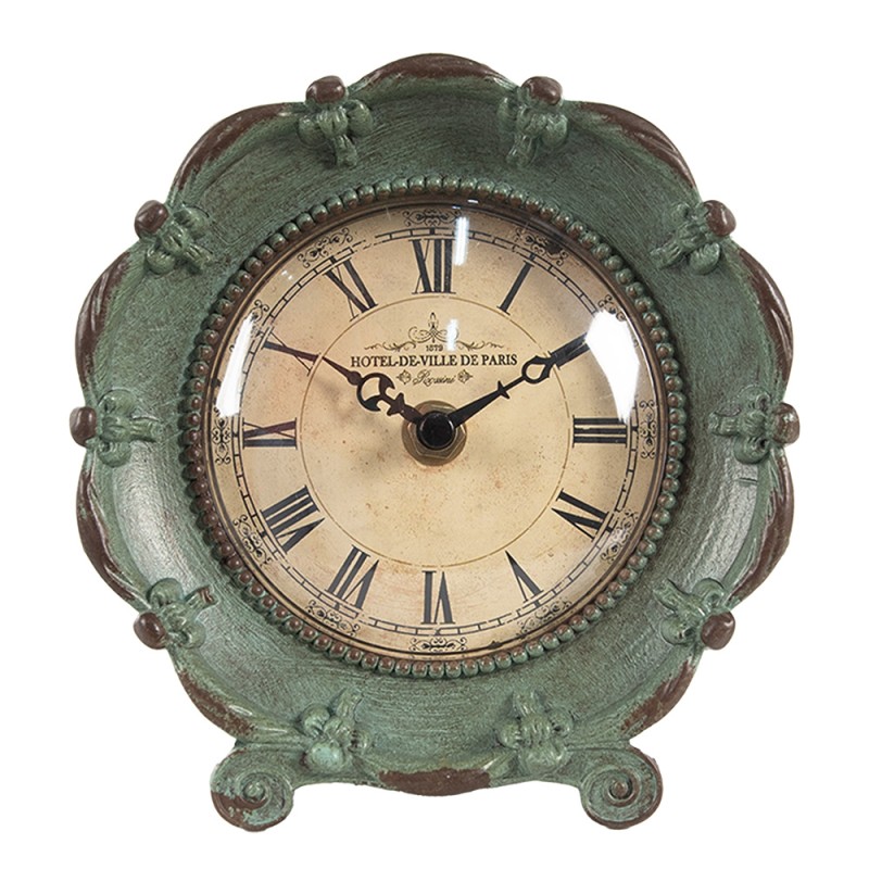 Clayre & Eef Table Clock 15x7x16 cm Green Iron Glass