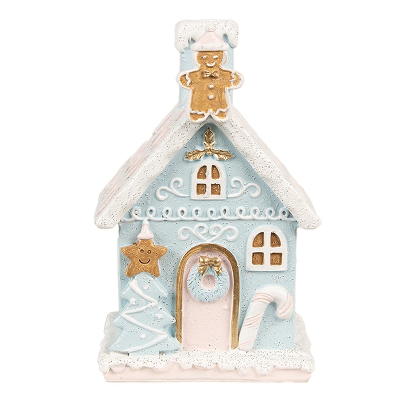 Clayre & Eef Gingerbread house met LED 9x8x15 cm Blauw Kunststof