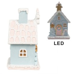 Clayre & Eef Gingerbread house with LED 9x8x15 cm Blue Plastic