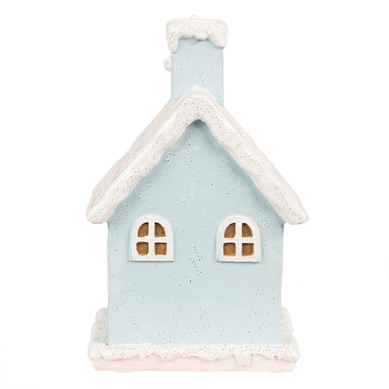 Clayre & Eef Gingerbread house met LED 9x8x15 cm Blauw Kunststof