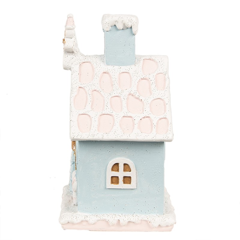 Clayre & Eef Lebkuchenhaus mit LED 9x8x15 cm Blau Kunststoff