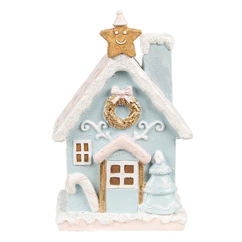 Clayre & Eef Gingerbread house met LED 9x8x15 cm Blauw Kunststof