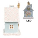 Clayre & Eef Gingerbread house met LED 9x8x15 cm Blauw Kunststof