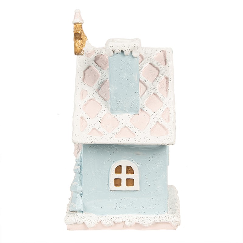 Clayre & Eef Maison en pain d'épices avec LED 9x8x15 cm Bleu Plastique