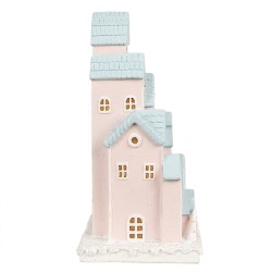 Clayre & Eef Lebkuchenhaus mit LED 13x13x26 cm Rosa Kunststoff