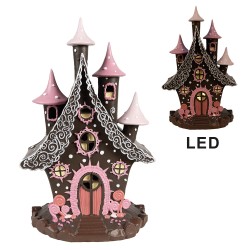 Clayre & Eef Maison en pain d'épices avec LED 16x13x26 cm Marron Rose Plastique