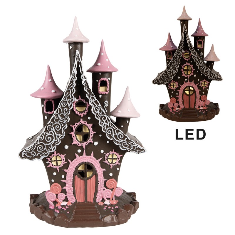 Clayre & Eef Casa di pan di zenzero con LED 16x13x26 cm Marrone Rosa  Plastica