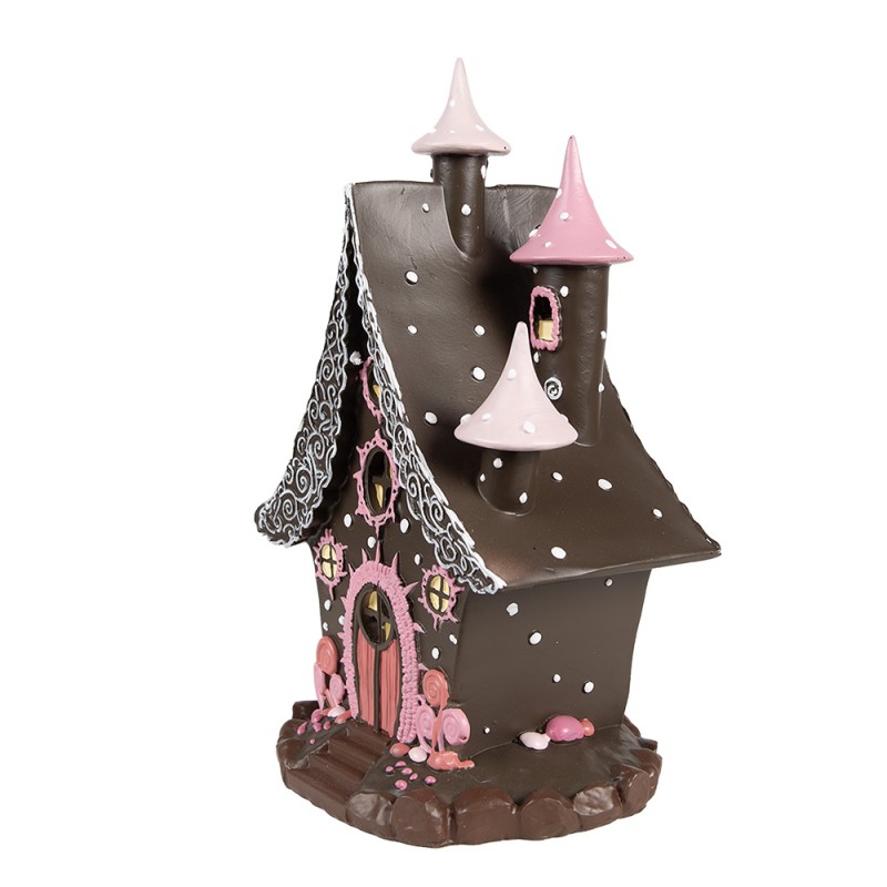 Clayre & Eef Gingerbread house with LED 16x13x26 cm Brown Pink Plastic