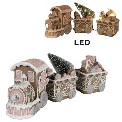 Clayre & Eef Kerstdecoratie met LED-verlichting Trein 30x7x12 cm Bruin Kunststof