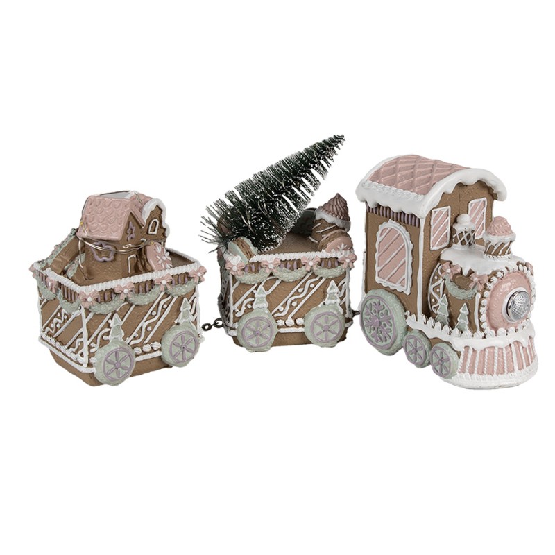 Clayre & Eef Kerstdecoratie met LED-verlichting Trein 30x7x12 cm Bruin Kunststof