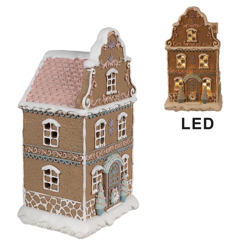 Clayre & Eef Gingerbread house with LED 12x9x20 cm Brown Plastic