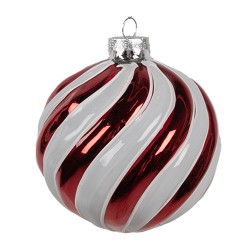 Clayre & Eef Boule de Noël Ø 10x10 cm Rouge Blanc Verre