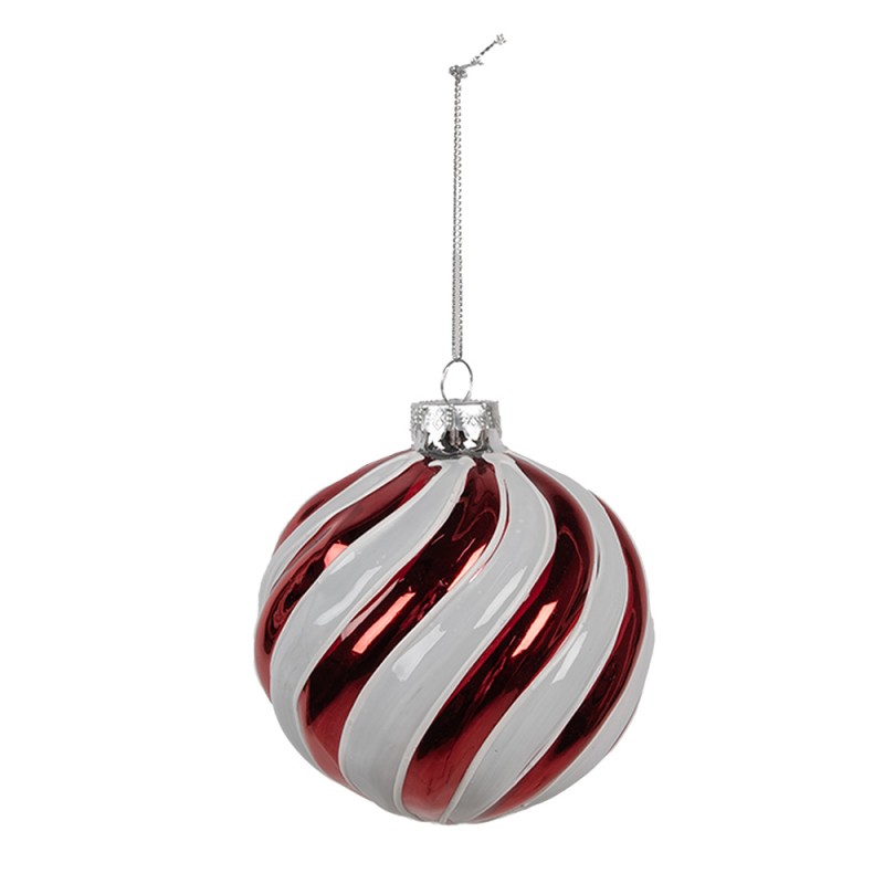 Clayre & Eef Boule de Noël Ø 10x10 cm Rouge Blanc Verre