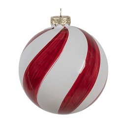 Clayre & Eef Boule de Noël Ø 12x12 cm Rouge Blanc Verre