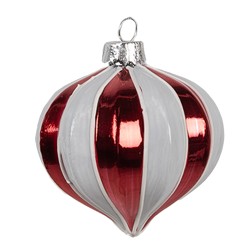 Clayre & Eef Christmas Bauble Ø 8x8 cm Red White Glass