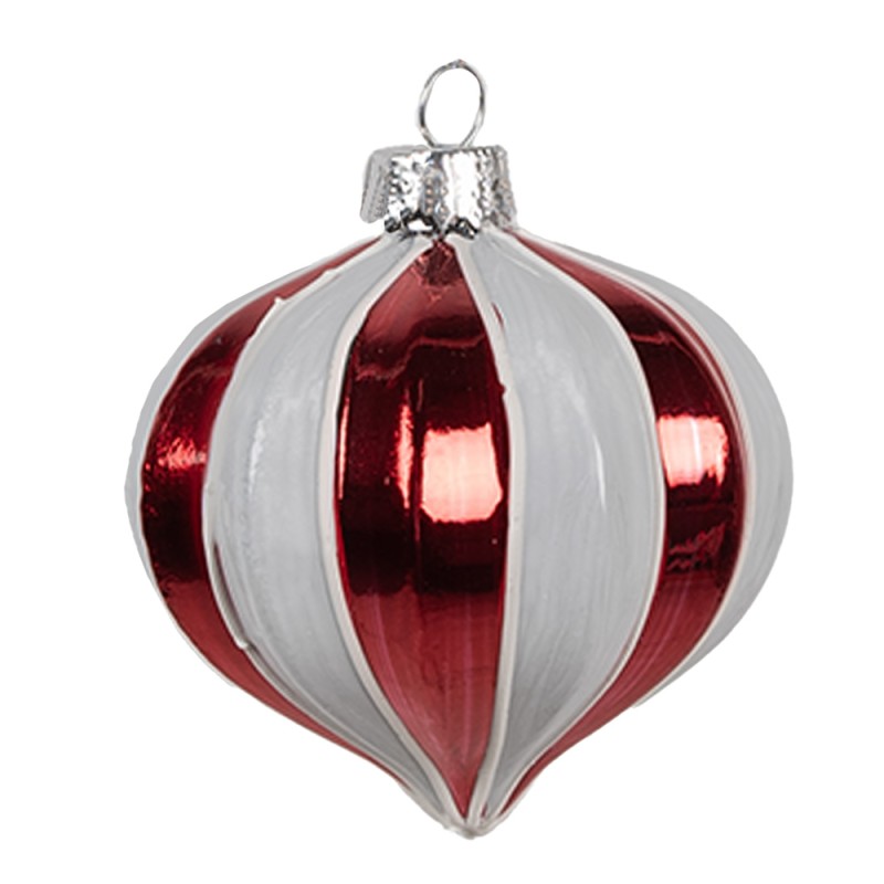 Clayre & Eef Boule de Noël Ø 8x8 cm Rouge Blanc Verre