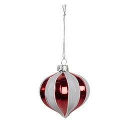 Clayre & Eef Kerstbal Ø 8x8 cm Rood Wit Glas