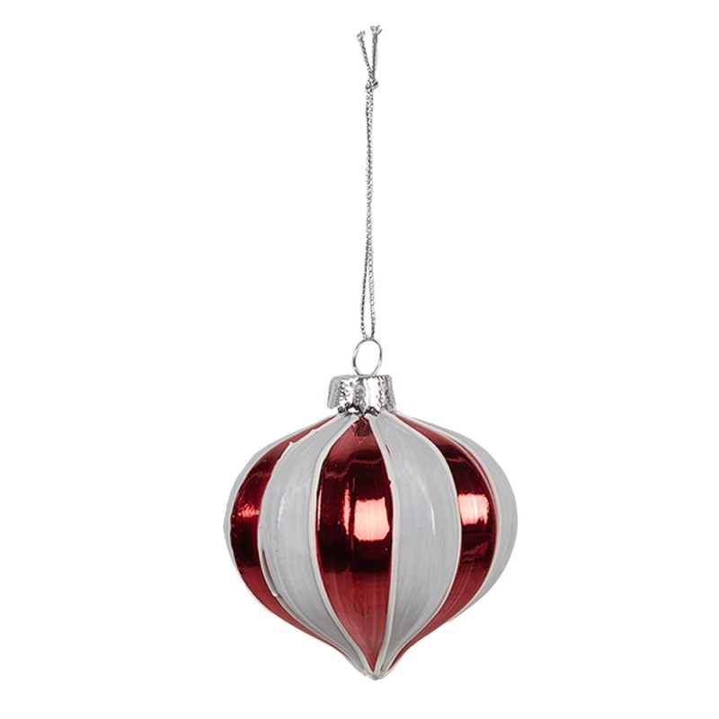 Clayre & Eef Christmas Bauble Ø 8x8 cm Red White Glass