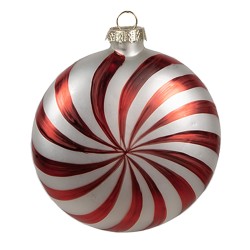 Clayre & Eef Boule de Noël 8x3x8 cm Rouge Blanc Verre