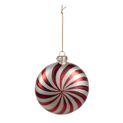 Clayre & Eef Christmas Bauble 8x3x8 cm Red White Glass