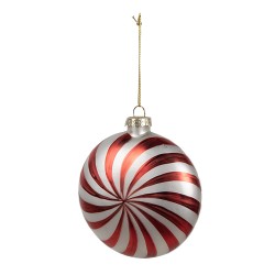 Clayre & Eef Palla di natale 10x4x10 cm Rosso Bianco  Vetro