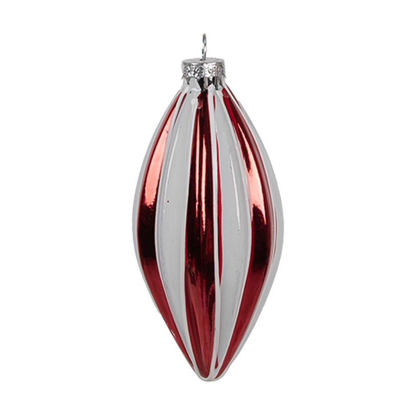 Clayre & Eef Christmas Bauble Ø 6x13 cm Red White Glass