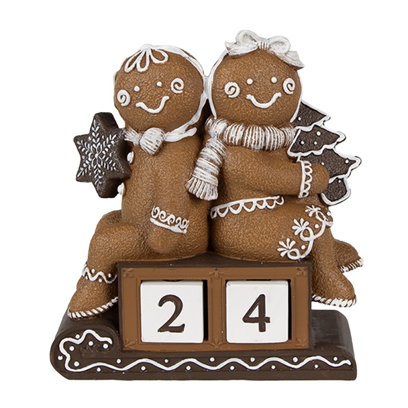 Clayre & Eef Kerstdecoratie Beeld Gingerbread man 11x4x13 cm Bruin Kunststof