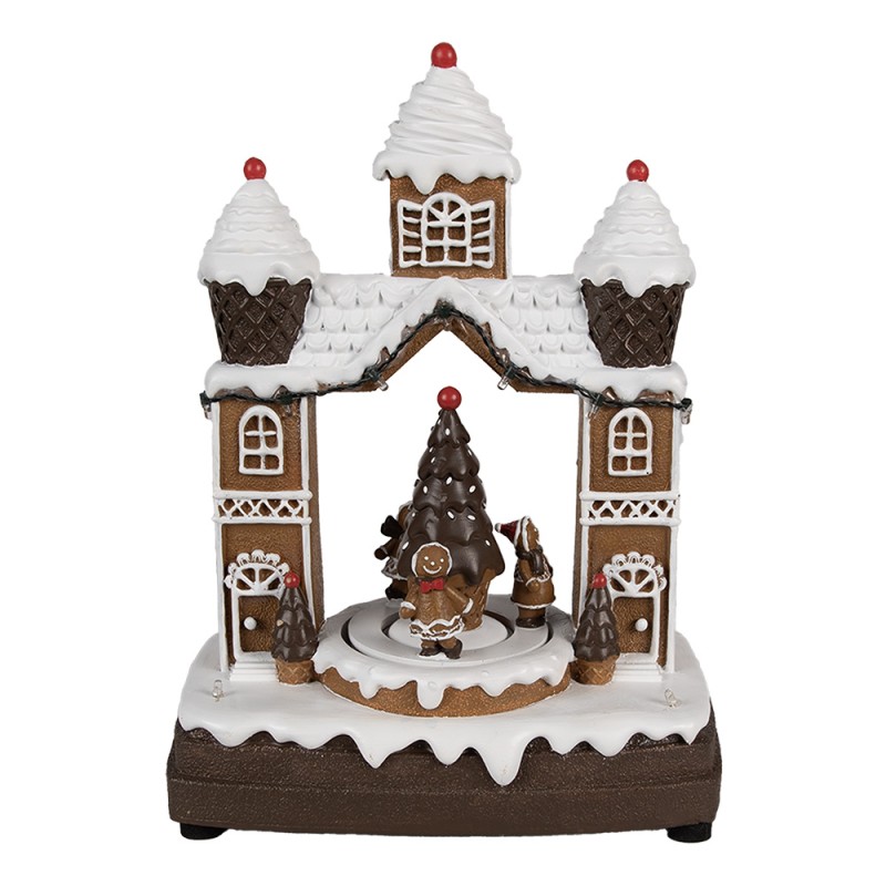 Clayre & Eef Décoration de Noël avec éclairage LED et musique 20x11x27 cm Marron Plastique Maison en pain d'épices