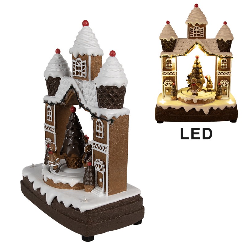 Clayre & Eef Christmas Decoration with LED Lighting and Music 20x11x27 cm Brown Plastic Gingerbread house