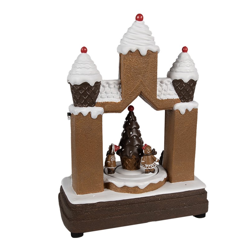 Clayre & Eef Christmas Decoration with LED Lighting and Music 20x11x27 cm Brown Plastic Gingerbread house