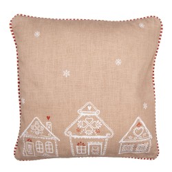 Clayre & Eef Cushion Cover 40x40 cm Brown Cotton Gingerbread house