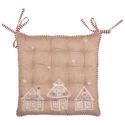 Clayre & Eef Chair Cushion Foam 40x40x4 cm Brown Cotton Gingerbread house