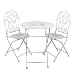 Clayre & Eef Bistro Set Bistro Table Bistro Chair Set of 3 Ø 60x70 White Iron