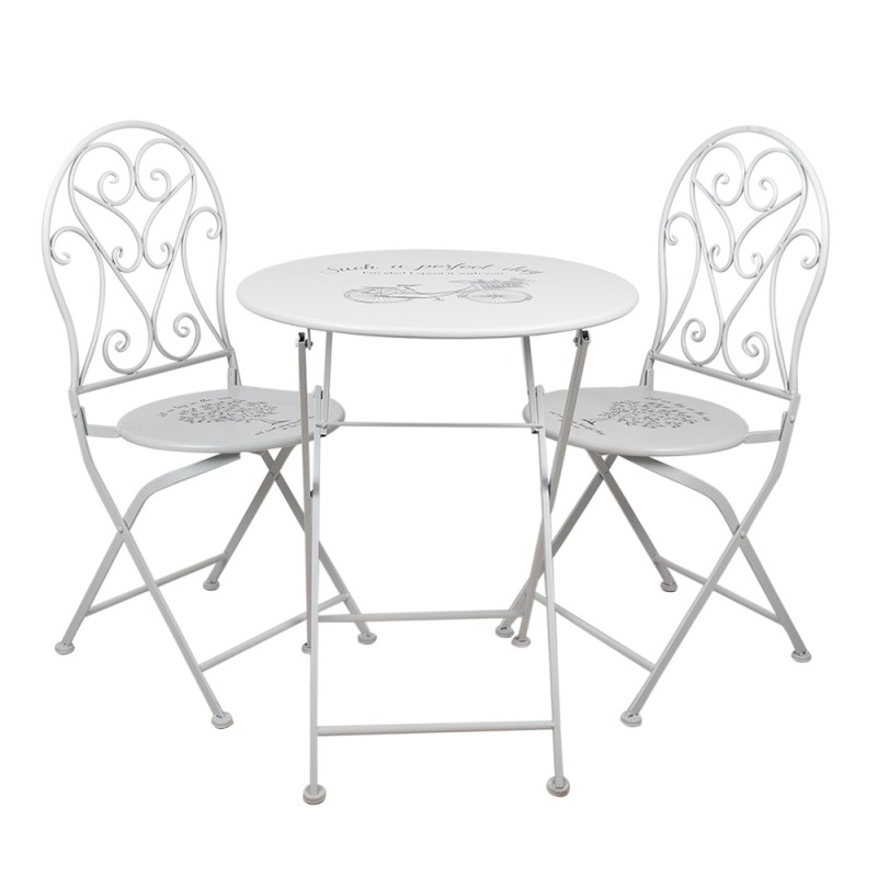 Clayre & Eef Ensemble bistro Table de bistrot Chaises bistrot set de 3 Ø 60x70 Blanc Fer