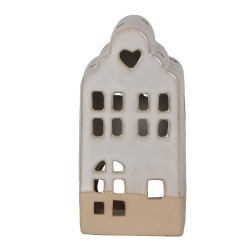 Clayre & Eef Teelichthalter Haus 7x6x14 cm Beige Keramik