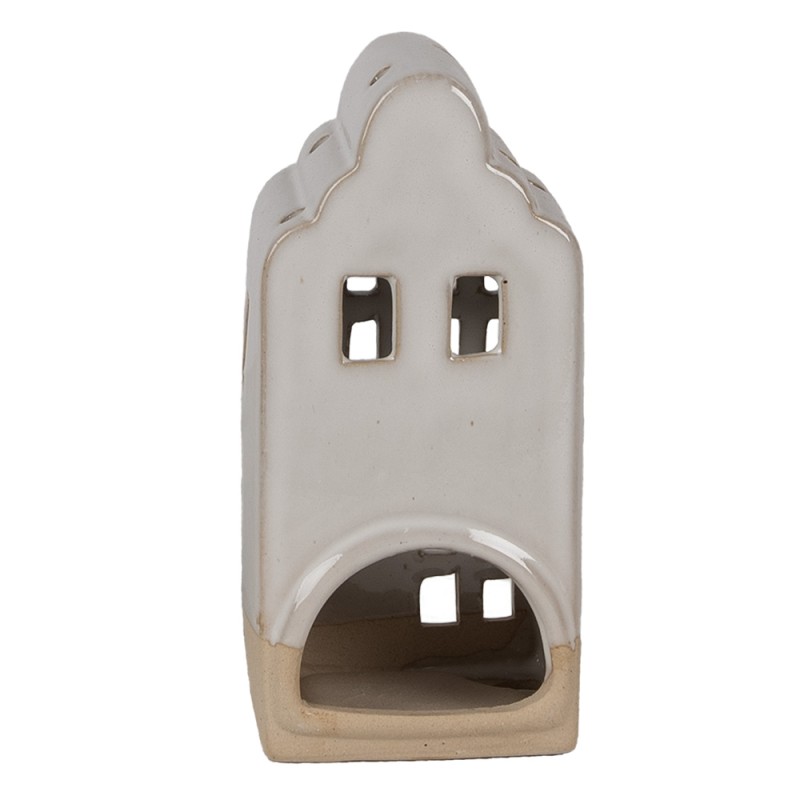 Clayre & Eef Tealight Holder House 7x6x14 cm Beige Ceramic