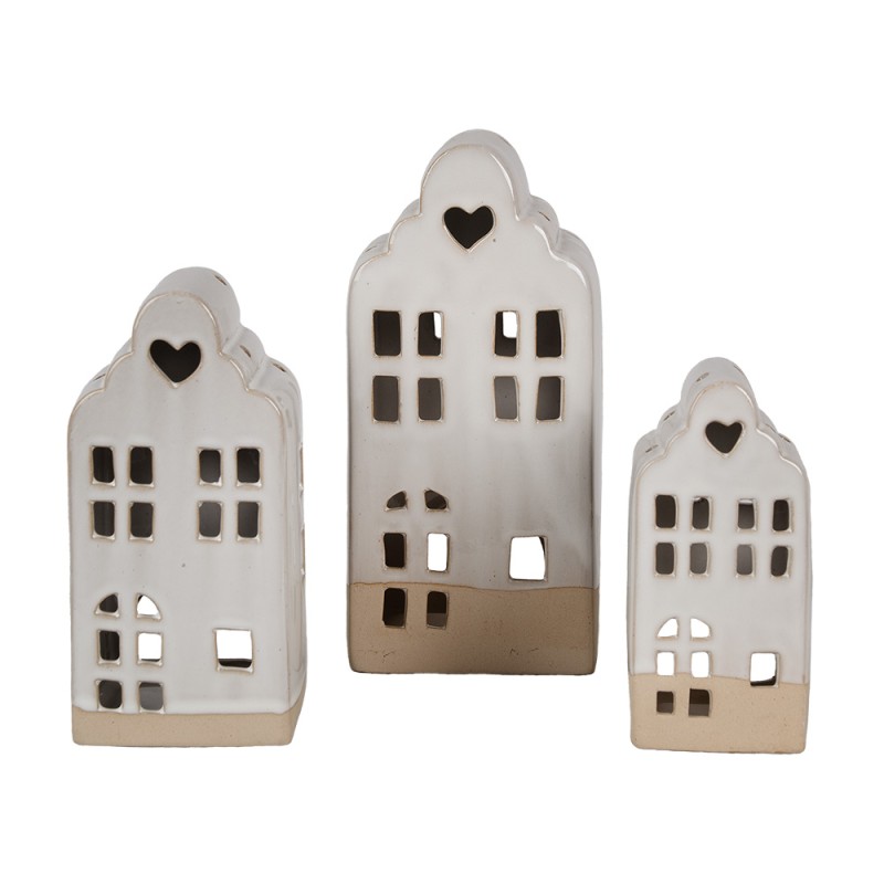 Clayre & Eef Theelichthouder Huis 7x6x14 cm Beige Keramiek